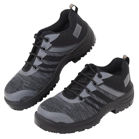 BLACK+DECKER Flyknit Grey & Black Sporty Design Safety Shoes for Men Lightweight | Antistatic & Antislip