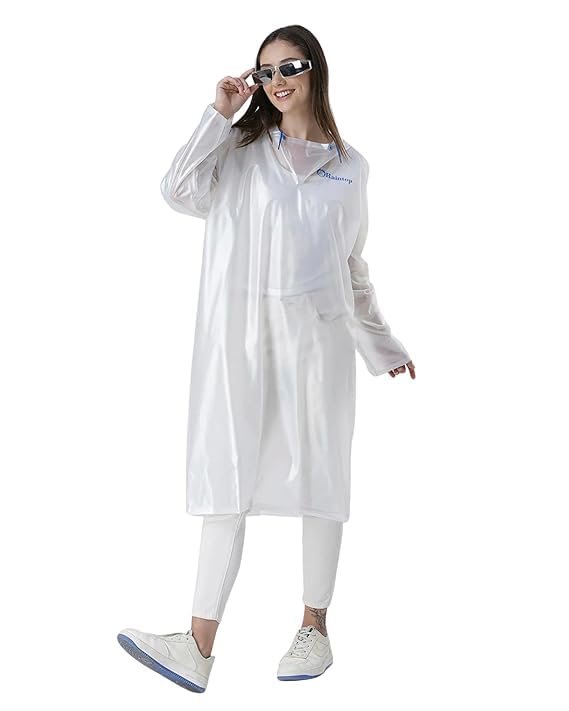 RainTop Poncho Hooded Coat One Size Suit for Men and Women with Adjustable Hood, Polyester Standard Length Unisex Lightweight Long Coat and Reusable& Packable,AZ30 White Free Size