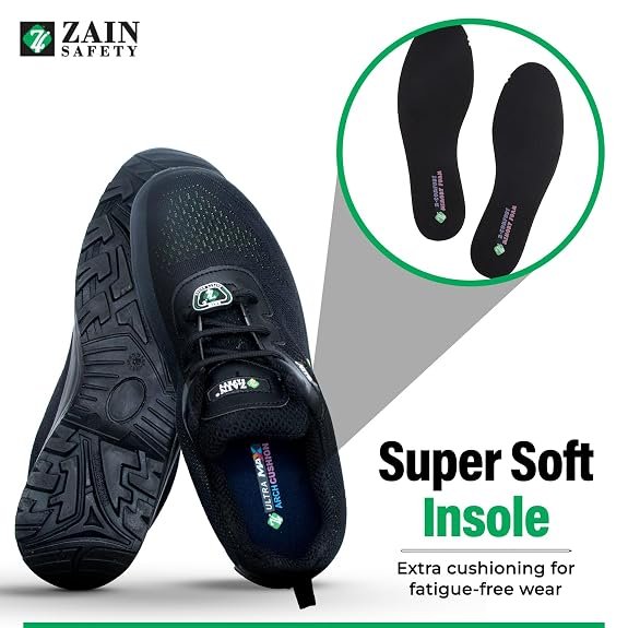 ZAIN Low Ankle Safety Shoes | BIS Approved, Breathable Upper | Lightweight, Sporty Design, Composite Toe | Black | Phantom |