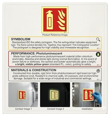 Hi-Ranger Glow In the Dark Fire Extinguisher Fire Equipment Self Adhesive Vinyl Sticker Sign for Walls and Doors (200 x 200 mm)