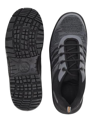 33 BLACK+DECKER Flyknit Grey & Black Sporty Design Safety Shoes for Men Lightweight | Antistatic & Antislip