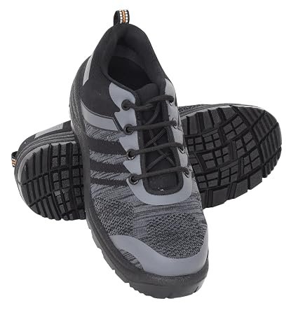 BLACK+DECKER Flyknit Grey & Black Sporty Design Safety Shoes for Men Lightweight | Antistatic & Antislip