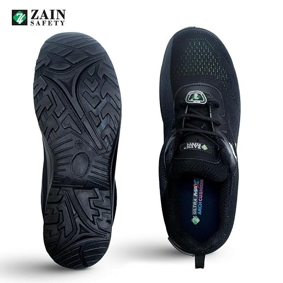 ZAIN Low Ankle Safety Shoes | BIS Approved, Breathable Upper | Lightweight, Sporty Design, Composite Toe | Black | Phantom |