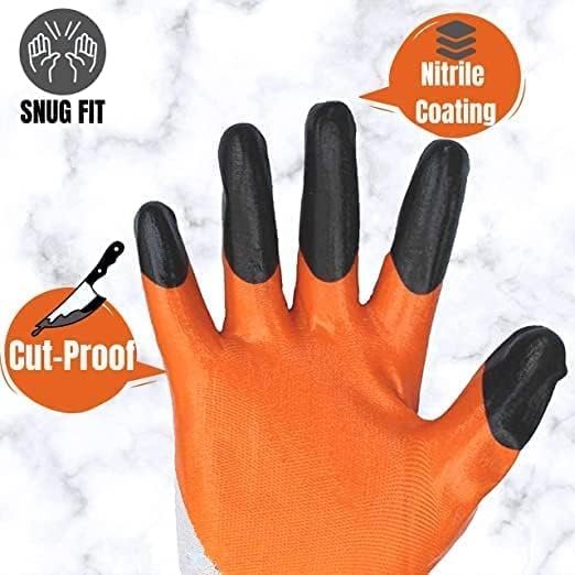 38 Safety Nitrile Coated I Anti-Cut Gloves for Industrial, Mechanical, Agricultural, Gardening and Multi-puropse Uses (Pack of 5 Pairs), Tiger Print (Double Coated)
