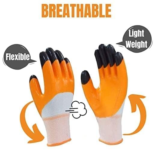 39 Safety Nitrile Coated I Anti-Cut Gloves for Industrial, Mechanical, Agricultural, Gardening and Multi-puropse Uses (Pack of 5 Pairs), Tiger Print (Double Coated)