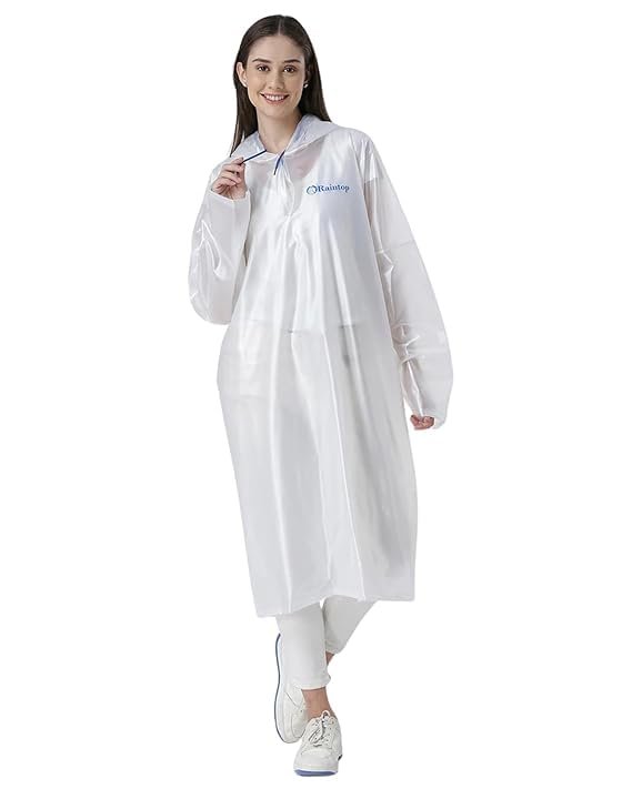 RainTop Poncho Hooded Coat One Size Suit for Men and Women with Adjustable Hood, Polyester Standard Length Unisex Lightweight Long Coat and Reusable& Packable,AZ30 White Free Size