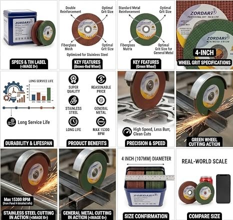 Zordar 4 Inch Cutting Wheel for Metal and Stainless Steel, Pack of 50