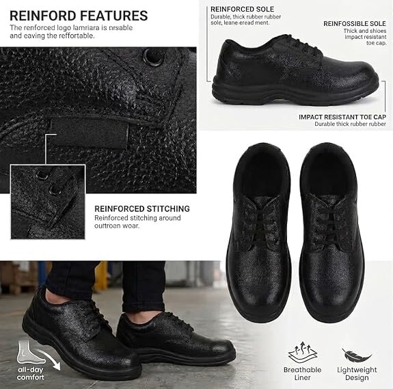 Labor Safety Shoes Black Full-Grain Leather Lace-Up |