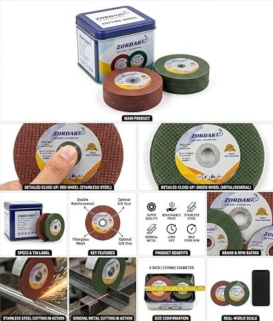 Zordar 4 Inch Cutting Wheel for Metal and Stainless Steel, Pack of 50