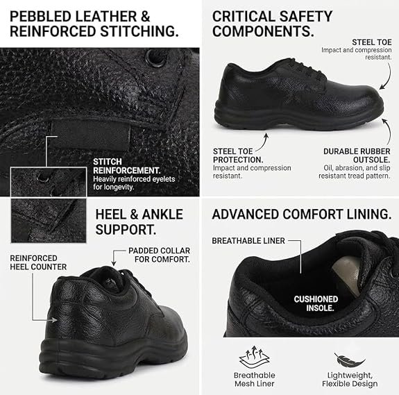 Labor Safety Shoes Black Full-Grain Leather Lace-Up |