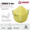 VENUS V-44+ FFP1S Unisex Anti Pollution with Head Loop fitting, Fold Flat Face Mask Yellow ISI Approved, Protection Sub-Micron Particles, Fine Dust, Micro Fine Filters & Skin Comfort Layer