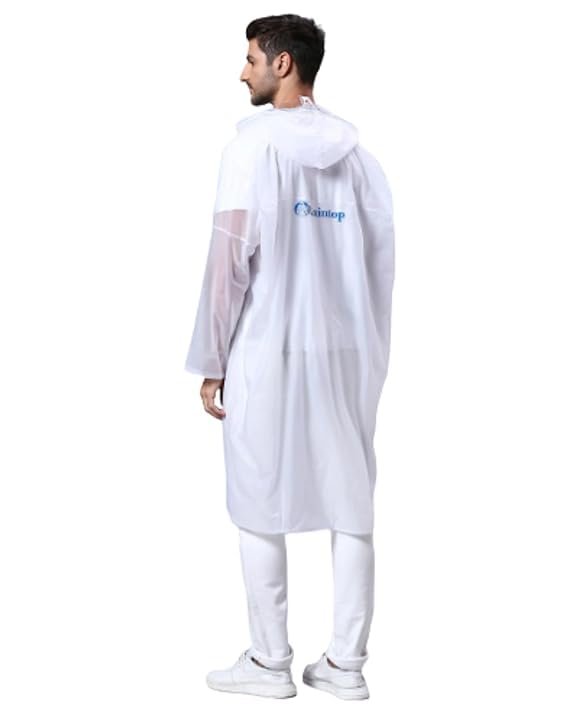 RainTop Poncho Hooded Coat One Size Suit for Men and Women with Adjustable Hood, Polyester Standard Length Unisex Lightweight Long Coat and Reusable& Packable,AZ30 White Free Size