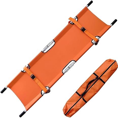 Foldable Two Fold Stretcher Aluminium for Medical Emergency with Patient Holding Strap With Carry Bag Made In India (STRETCHER ORANGE COLOR)