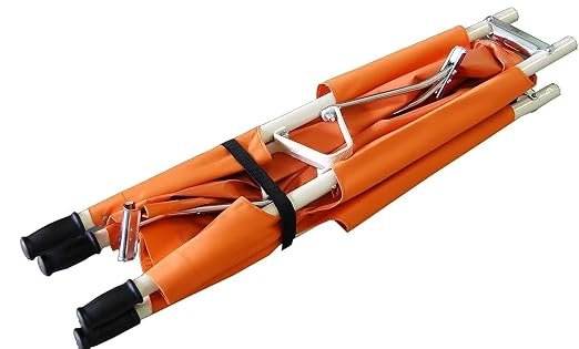 Foldable Two Fold Stretcher Aluminium for Medical Emergency with Patient Holding Strap With Carry Bag Made In India (STRETCHER ORANGE COLOR)