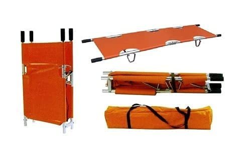 Foldable Two Fold Stretcher Aluminium for Medical Emergency with Patient Holding Strap With Carry Bag Made In India (STRETCHER ORANGE COLOR)