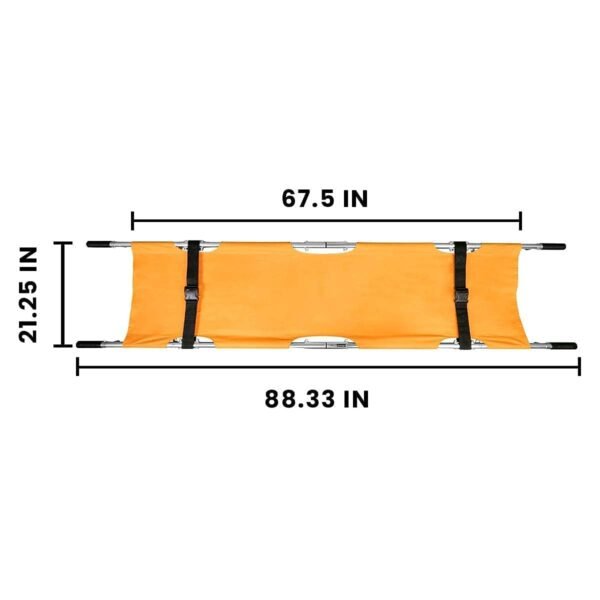 Foldable Two Fold Stretcher Aluminium for Medical Emergency with Patient Holding Strap With Carry Bag Made In India (STRETCHER ORANGE COLOR)
