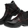 Karam FS21 Black Leather Safety Shoes for Men | Double Density with Fiber Toe | Antistatic, Antislip, Oil & Heat Resistant |