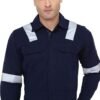 Men's Industrial Work Wear Coverall Boiler Suit, Navy Blue, 100% Cotton, with Reflective Tape