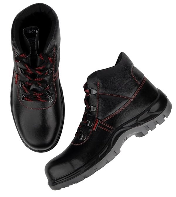 58 Karam FS21 Black Leather Safety Shoes for Men | Double Density with Fiber Toe | Antistatic, Antislip, Oil & Heat Resistant |