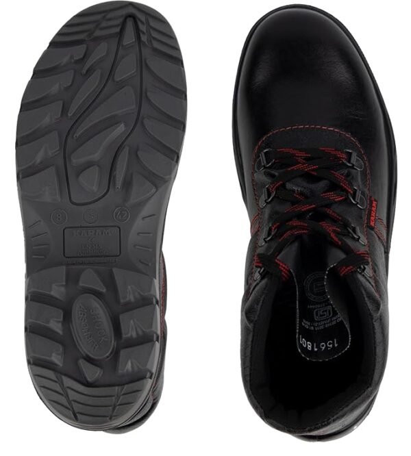 59 Karam FS21 Black Leather Safety Shoes for Men | Double Density with Fiber Toe | Antistatic, Antislip, Oil & Heat Resistant |