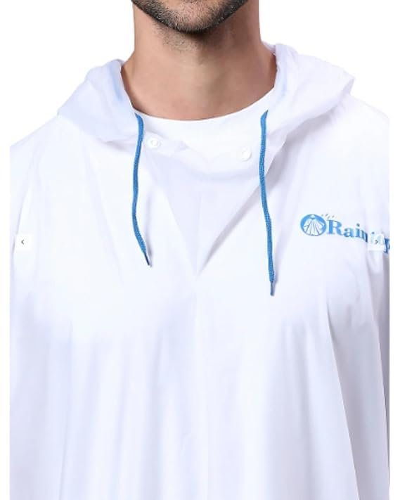 RainTop Poncho Hooded Coat One Size Suit for Men and Women with Adjustable Hood, Polyester Standard Length Unisex Lightweight Long Coat and Reusable& Packable,AZ30 White Free Size