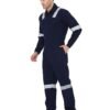 Men's Industrial Work Wear Coverall Boiler Suit, Navy Blue, 100% Cotton, with Reflective Tape