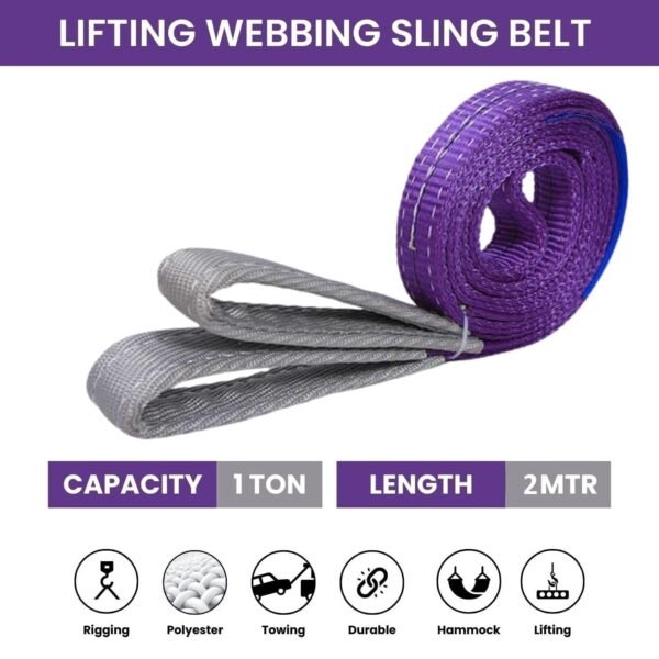 Polyester Webbing Sling (Pack of 1) | Purple Lifting Belt for Material Handling Warehouses Logistics & Crane Lifting (1 Ton 2 Mtr)