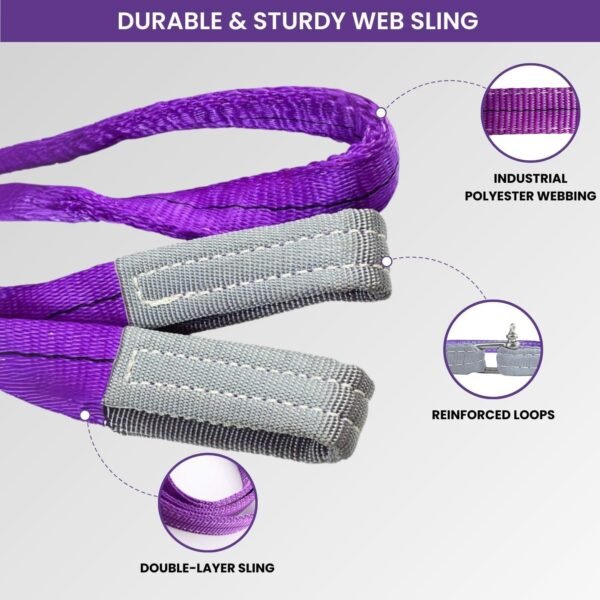 Polyester Webbing Sling (Pack of 1) | Purple Lifting Belt for Material Handling Warehouses Logistics & Crane Lifting (1 Ton 2 Mtr)