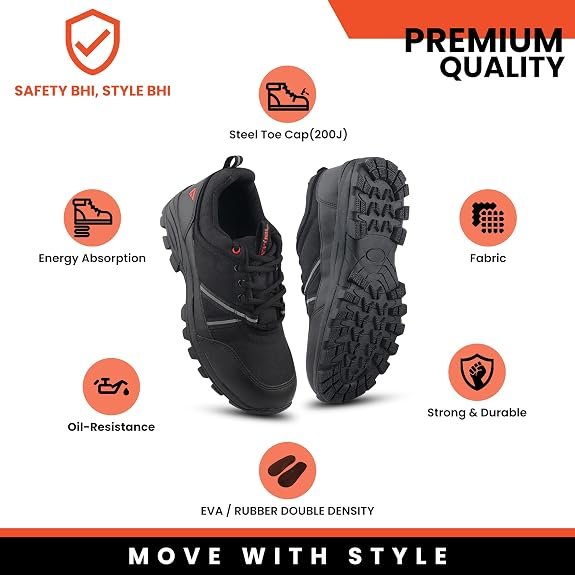 FUEL Wings Safety Shoes for Men with Industrial Steel Toe, Light Weight Construction Shoes, Anti Penetration, Non-Slip Lace Up Comfortable Footwear |