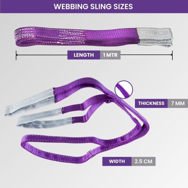 Polyester Webbing Sling (Pack of 1) | Purple Lifting Belt for Material Handling Warehouses Logistics & Crane Lifting (1 Ton 2 Mtr)