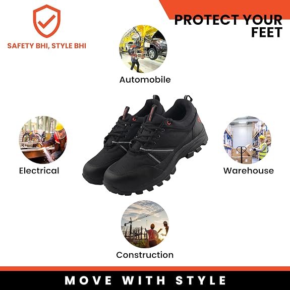 FUEL Wings Safety Shoes for Men with Industrial Steel Toe, Light Weight Construction Shoes, Anti Penetration, Non-Slip Lace Up Comfortable Footwear |