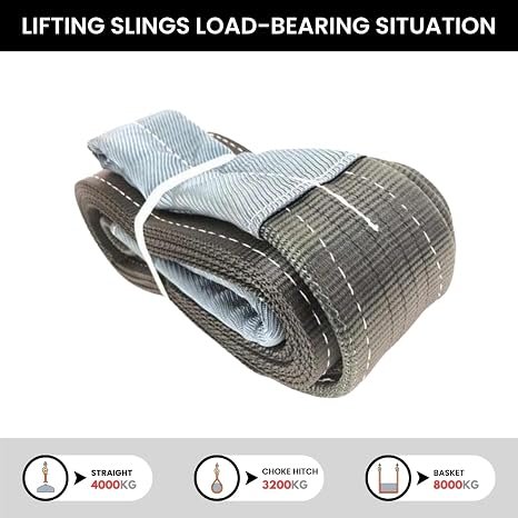 Polyester Webbing Sling (Pack of 1) | Grey Lifting Belt for Material Handling Warehouses Logistics & Crane Lifting (4 Ton 8 Mtr)