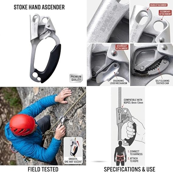 72 Climbing Rope Ascender Tool for 8mm-13mm Rope Rappelling Rock Climbing Green Right Hand Outdoor Sports | Climbing & Caving | Carabiners & Hardware