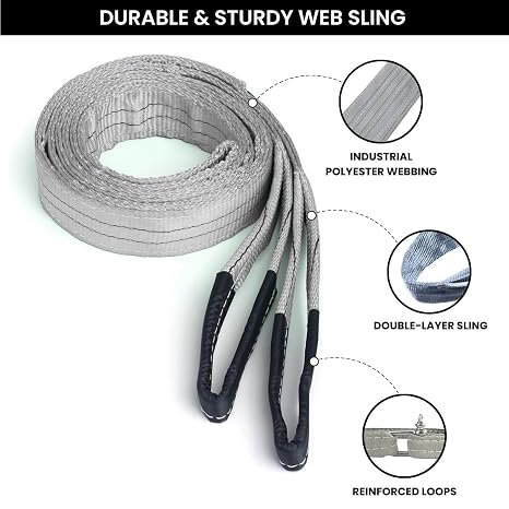 Polyester Webbing Sling (Pack of 1) | Grey Lifting Belt for Material Handling Warehouses Logistics & Crane Lifting (4 Ton 8 Mtr)