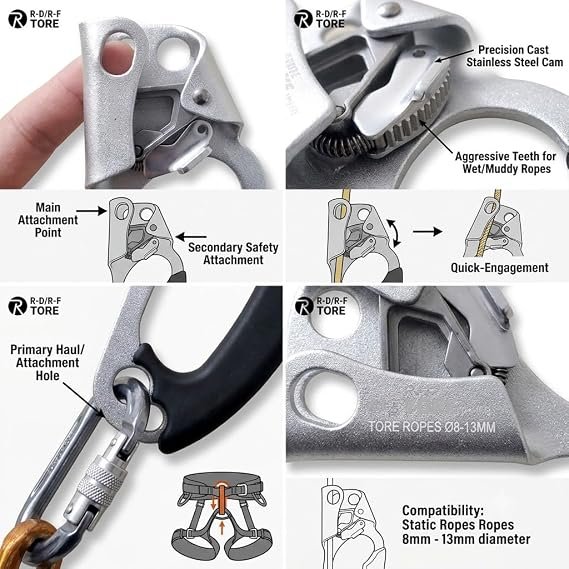 73 Climbing Rope Ascender Tool for 8mm-13mm Rope Rappelling Rock Climbing Green Right Hand Outdoor Sports | Climbing & Caving | Carabiners & Hardware