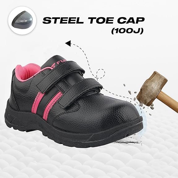 Fuel Riga Leather Industrial Safety Shoes for Women, PVC Single Density Sole, 100J Steel Toe Work Boots, Anti-Slip & Durable Heavy Engineering Footwear for Warehouse & Site Work |