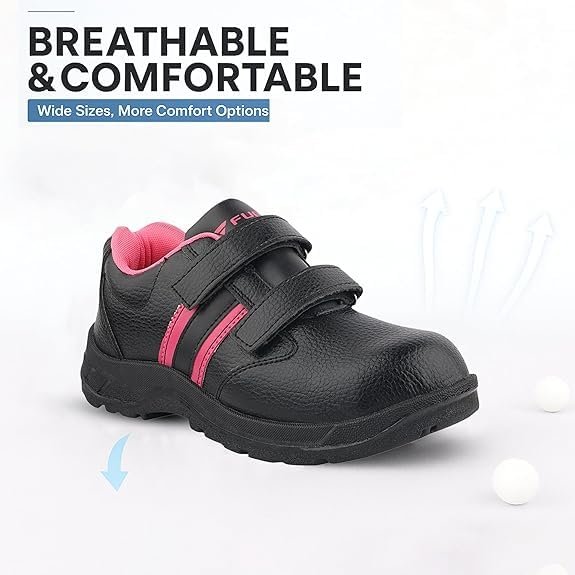 77 Fuel Riga Leather Industrial Safety Shoes for Women, PVC Single Density Sole, 100J Steel Toe Work Boots, Anti-Slip & Durable Heavy Engineering Footwear for Warehouse & Site Work |