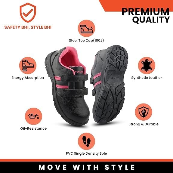 78 Fuel Riga Leather Industrial Safety Shoes for Women, PVC Single Density Sole, 100J Steel Toe Work Boots, Anti-Slip & Durable Heavy Engineering Footwear for Warehouse & Site Work |
