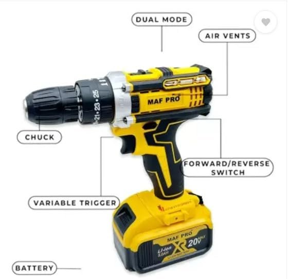 20V Cordless Drill Machine with Impact Lightweight Drill Machines Built-in LED Battery Drill Machine Magnetic Drill (10 mm Chuck Size)