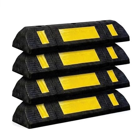 Hi-Ranger 500 mm, Pack of 4 Rubberised Car Wheel Parking Stopper for Garage Floor with Reflective Yellow Tape Curb