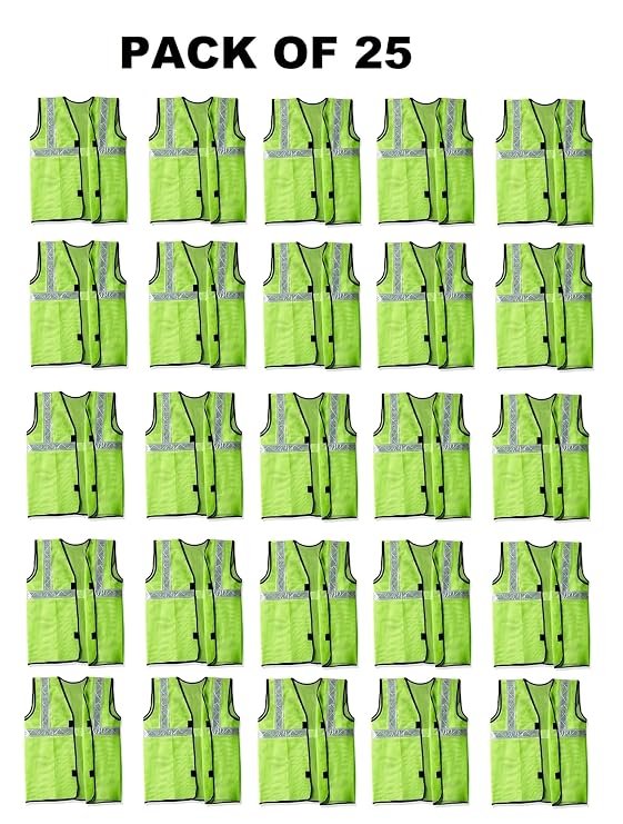 Reflective Jacket Men | High Visibility Green Safety Jacket for Construction & Industrial Work (Pack of 25)