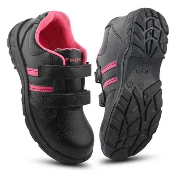 Fuel Riga Genuine Synthetic Leather Steel Toe Black & Pink Safety Shoes with PVC Single Density Sole |