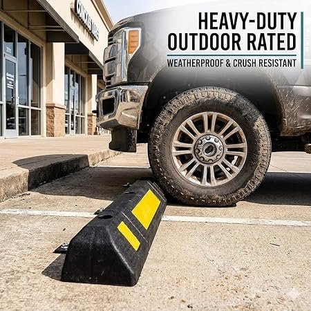 Hi-Ranger 500 mm, Pack of 4 Rubberised Car Wheel Parking Stopper for Garage Floor with Reflective Yellow Tape Curb