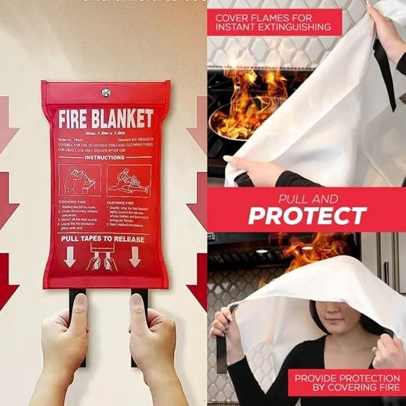 Fire Blanket (2m x 2m) for Home, Kitchen & Car | Emergency Fire Safety Blanket for Cooking & Electrical Fires | Reusable Fire Retardant Fiberglass Sheet for Industry, School, Office & Outdoor Use