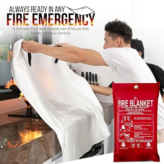 Fire Blanket (2m x 2m) for Home, Kitchen & Car | Emergency Fire Safety Blanket for Cooking & Electrical Fires | Reusable Fire Retardant Fiberglass Sheet for Industry, School, Office & Outdoor Use