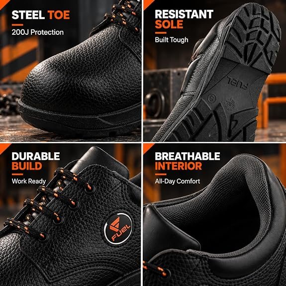 FUEL Arsenal-LC Synthetic Leather Safety Shoes for Men Industrial PVC Single Density Sole, Steel Toe, Energy Absorption Shoe |