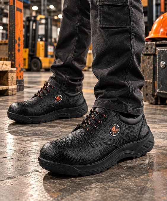 FUEL Arsenal-LC Synthetic Leather Safety Shoes for Men Industrial PVC Single Density Sole, Steel Toe, Energy Absorption Shoe |