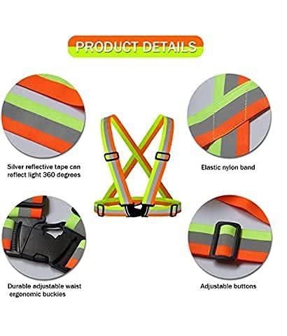 Reflective Vest Cross Belt Orange And Green Pack of 1 Adjustable Straps Ideal for Safety Construction Industrial work Cycling Running Travelling and Outdoor Activities