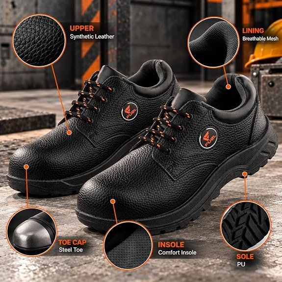 FUEL Arsenal-LC Synthetic Leather Safety Shoes for Men Industrial PVC Single Density Sole, Steel Toe, Energy Absorption Shoe |