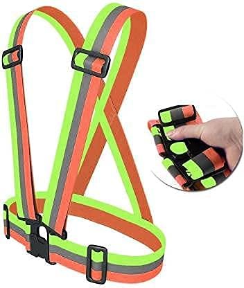 Reflective Vest Cross Belt Orange And Green Pack of 1 Adjustable Straps Ideal for Safety Construction Industrial work Cycling Running Travelling and Outdoor Activities
